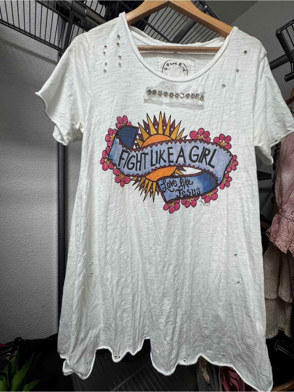 White 'Fight Like a Girl' Graphic Short Sleeve Tee